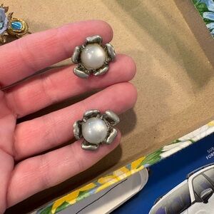 Vintage Silver Flower Clip-On Earrings